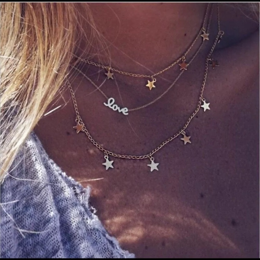 Golden Multilayered Star Love Necklace